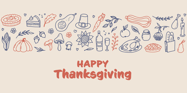 Thanksgiving Greeting Card with Autumn Doodle Elements