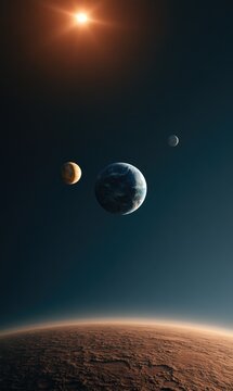 Vast Cosmic Expanse with Planets and Distant Sun.
