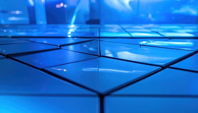 Abstract blue geometric tile surface with shallow depth of field