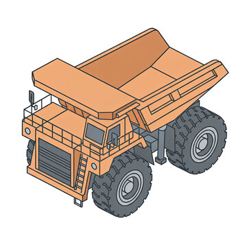 3D Isometric Mining Dump Truck Heavy Vehicle Illustration Isolated on a Transparent Background