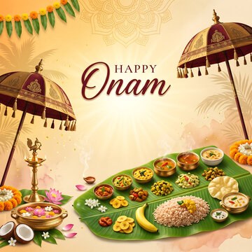 Happy Onam festival celebration Traditional kerala feast 