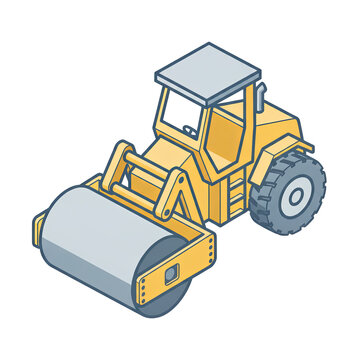 3D Isometric Road Roller Construction Vehicle Illustration Isolated on a Transparent Background