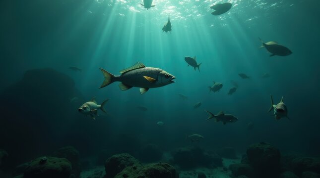 Banco de peces navegando por aguas contaminadas y llenas de micropl&aacute;sticos