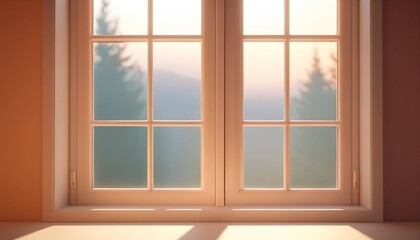 Fototapeta premium Warm sunlight shining through wooden window