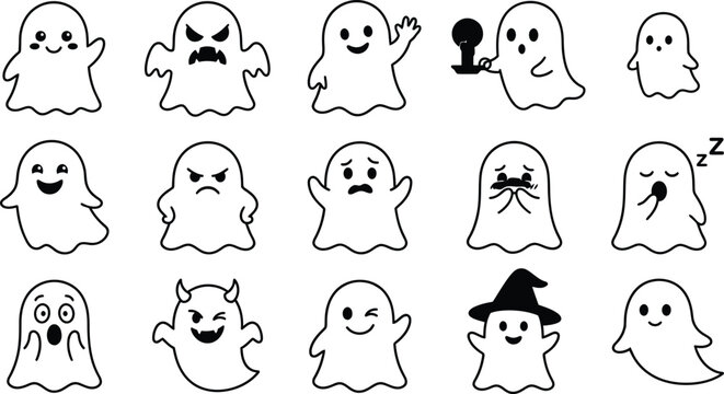 Halloween Ghosts Vector Illustrations for Spooky Designs