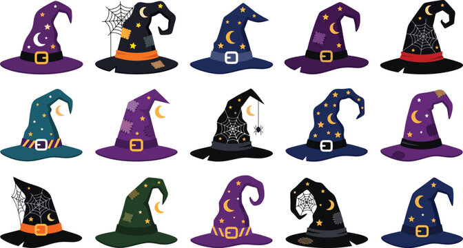 Halloween witch hat collection for design and decoration