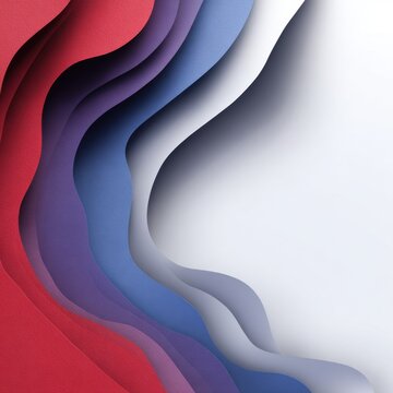 Abstract Paper Cut Wave Background with Layered Red Blue and White Curved Lines