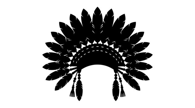 Black silhouette of a Native American feathered war bonnet headdress.