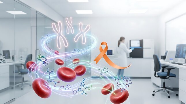 World CML Awareness Day with Chromosomes and Blood Cells in Laboratory