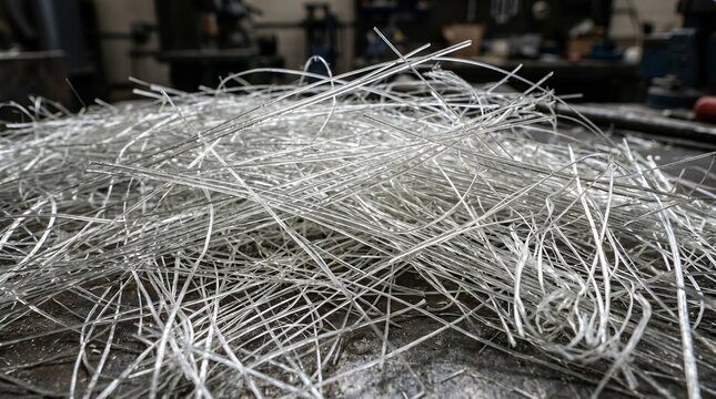 Heap of Shiny Metal Wire Scraps in Workshop