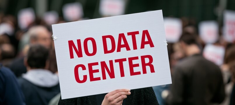 No data center protest sign. Generative AI technology.	
