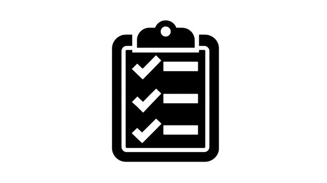 A black and white icon of a clipboard with a checklist on it. Three checkmarks are visible, indicating completed tasks