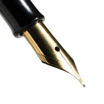 Close up of a classic gold fountain pen nib for professional writing