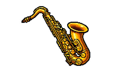 Naklejka premium Golden brass saxophone wind musical instrument illustration isolated on white background.