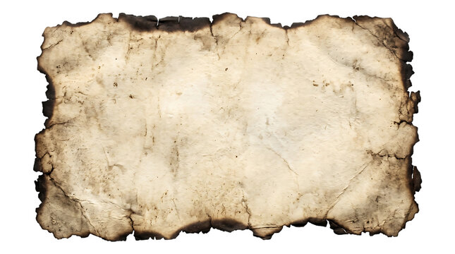 Old vintage parchment paper with burnt edges isolated on a black background for creative design projects