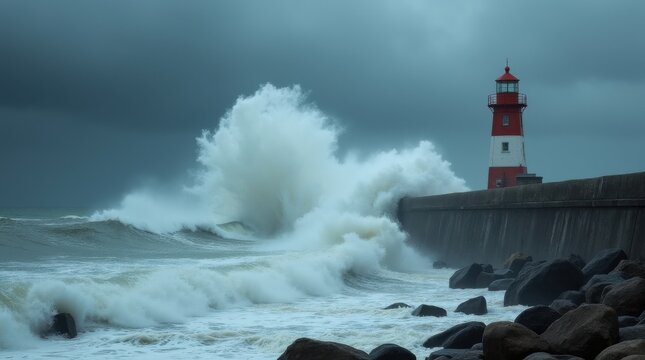 Violenta tormenta costera con olas enormes que rebasan un muro de contenci&oacute;n