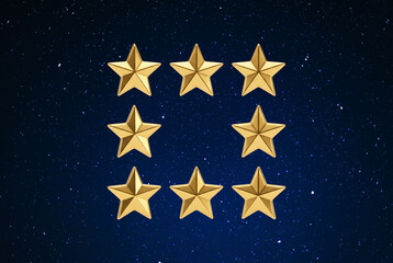 Obraz premium Colored gold stars on a neutral background. Popular beautiful pattern for designers, marketers, advertising. Greeting card. Object, symbol, holiday.