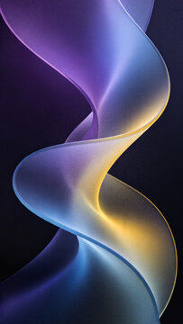 Abstract purple blue yellow blurred frosted glass wavy aura ribbon background with grainy holographic texture vertical composition perfect for mobile device wallpapers.