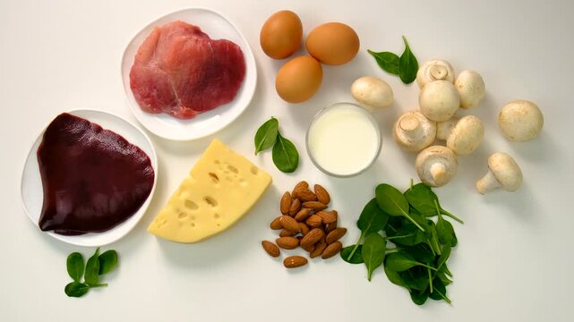Foods that contain vitamin B2. Selective focus.