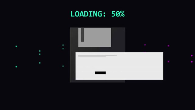 Retro style floppy disk data saving and loading animation