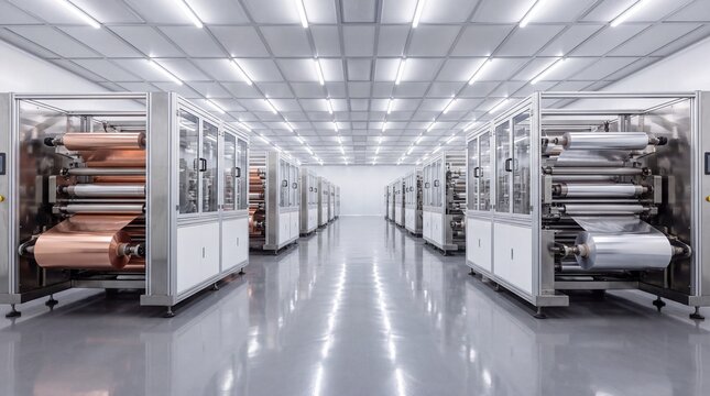 Roll to roll electrode coating machines in lithium battery cleanroom