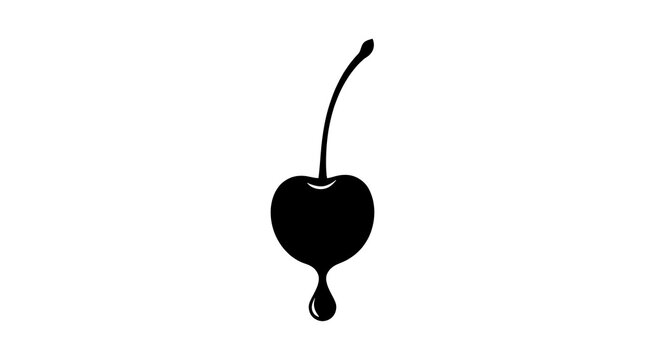 Minimalist black cherry silhouette with dripping juice drop