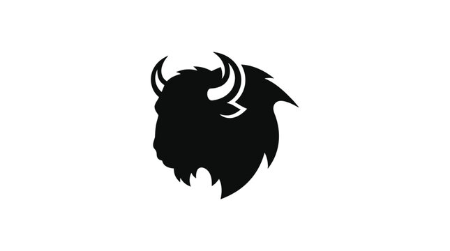 Minimalist black silhouette bison head logo design.