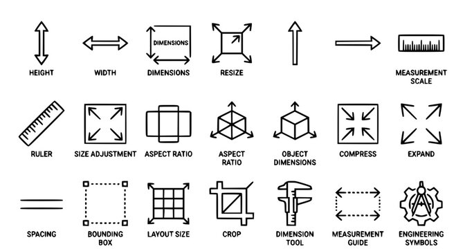 Height and Width Line Icon Set Vector Collection