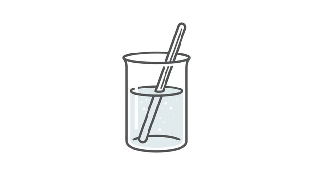 Simple illustration of a glass beaker with water and a stirring rod, representing scientific experiment or liquid mixing.