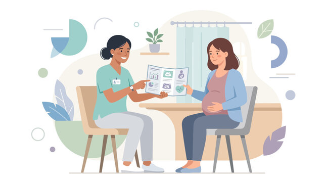 Doctor consulting pregnant woman about healthcare and ultrasound results