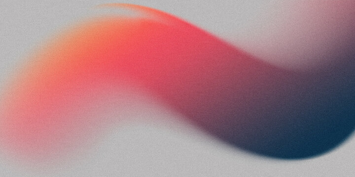 Abstract soft gradient wave with a vivid coral-to-navy blue transition on a grainy gray background
