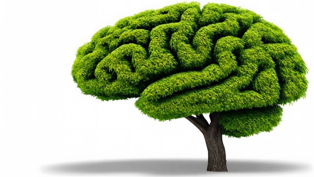 Green Brain Tree symbolizing growth and intelligence with a healthy mind concept