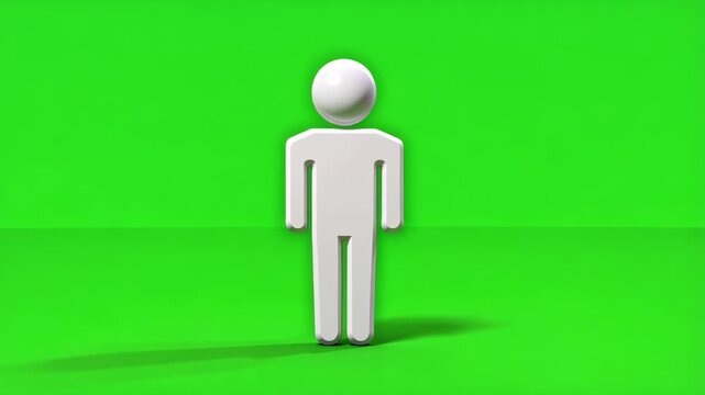Simple male figure standing against a green screen with shadows during a subtle camera pan
