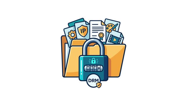 DRM Digital Rights Management Vector Illustration Protected IP Folder