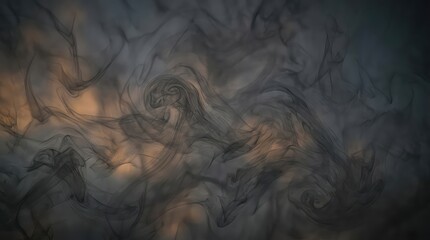 Obraz premium Black smoke swirls on dark background. Abstract ink clouds flowing in moody atmosphere.