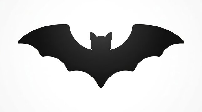 Black bat flying in silhouette against white background. Spooky Halloween night creature vector illustration for decorations and party invites.