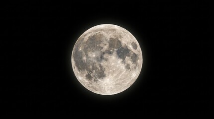 Fototapeta premium Full moon in the night sky. Detailed lunar surface isolated on black background.