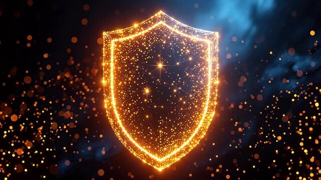 Glowing golden particle shield in space