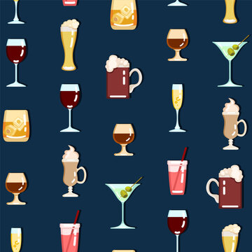 Vector Seamless Pattern of Alcohol Drinks