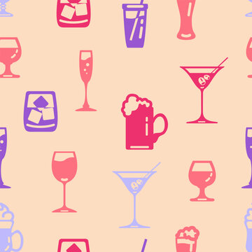 Vector Seamless Pattern of Alcohol Drinks