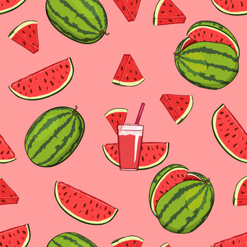 Vector Seamless Pattern of Watermelon Juice