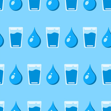 Vector Seamless Pattern of Water Glass and Drop