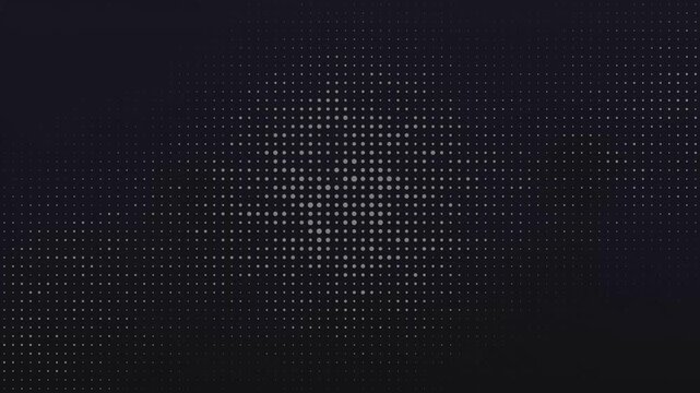 White halftone dots transition on dark background creating a smooth dot matrix grid reveal effect for motion graphics and creative video production and editing. Motion design.