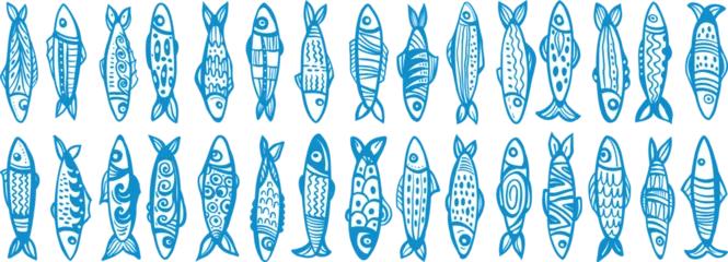 Decorative sardine fish collection with hand drawn ornamental patterns in modern vector style © Viktoriia Protsak