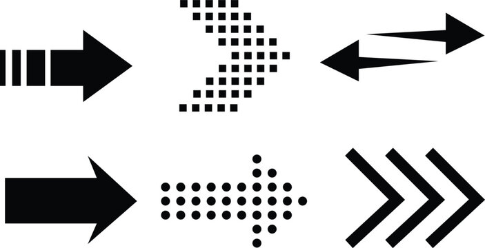 Stripe speed arrow digital pixel dot matrix exchange double arrow classic block pointer dotted round point and sharp triple chevron arrow icon set bundle