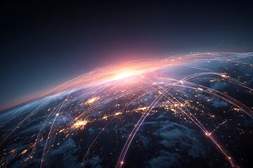 Fototapeta premium Global telecommunication network, nodes connected around earth, internet, worldwide communication