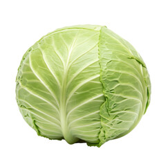 Fototapeta premium A vibrant, high-resolution close-up of a fresh green cabbage with perfect texture and natural imperfections against a clean white background