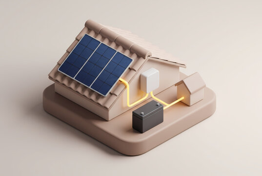 Isometric home solar roof battery energy flow system