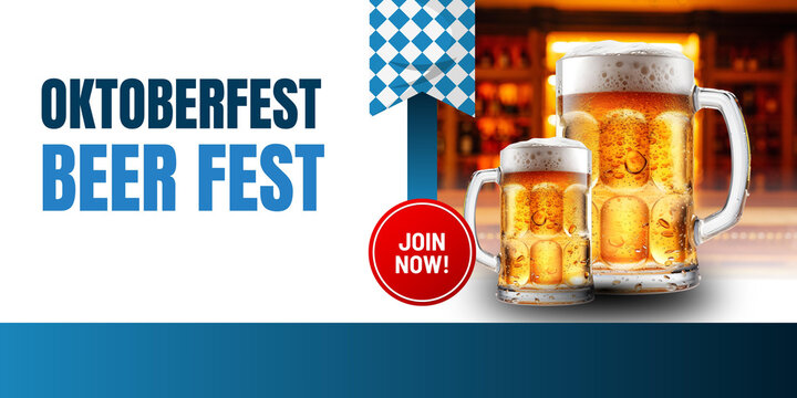 Oktoberfest Beer Fest Banner, Cold Lager Mugs, Party Event Poster