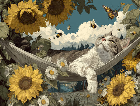 Whimsical style cartoon bear, rabbit, cat, sheep, giraffe